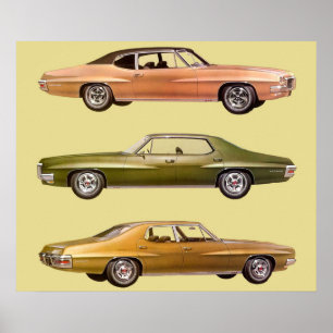Poster 1970 três carros musculares