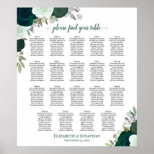 Poster 19 Gráfico de Assentos de Casamento Chic Emerald F