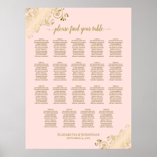 Poster 19 Gráfico de Assentos de Casamento Rosa-Blush de