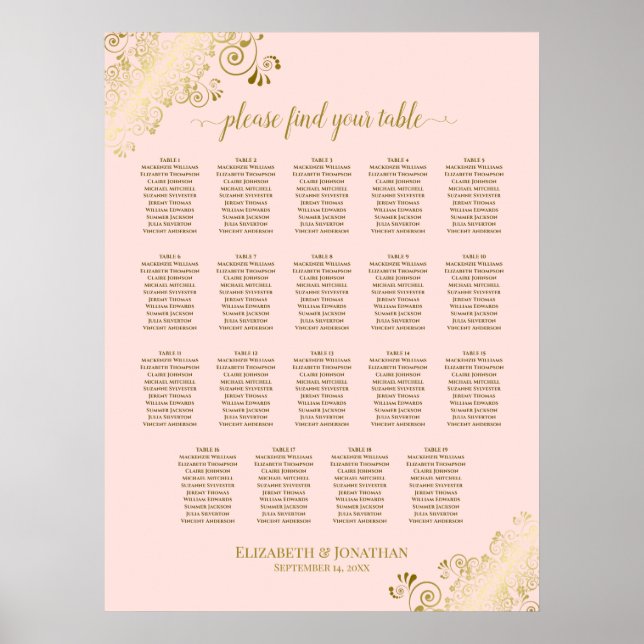 Poster 19 Gráfico de Assentos de Casamento Rosa-Blush de  (Frente)