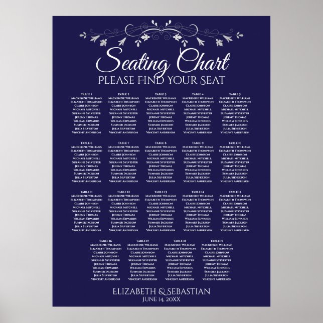 Poster 19 Gráfico de Casamento Azul Marinho Elegante Mesa (Frente)