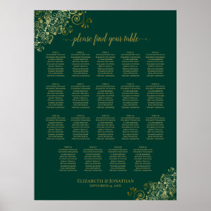 Poster 19 Gráfico de Casamento Dourado Emerald Green