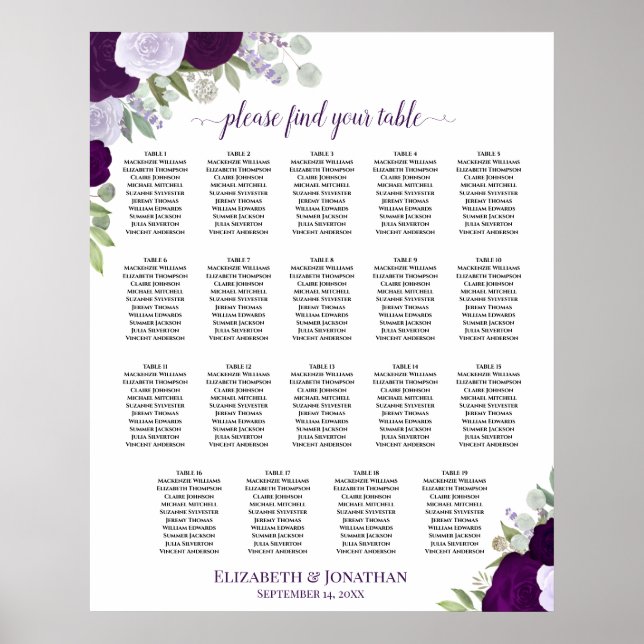 Poster 19 Tabela Carta de Assento Floral Roxo Chic Casame (Frente)
