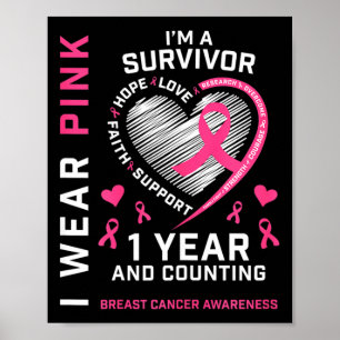 Poster 1 ano de Cancer grátis mãe cor-de-rosa consciência