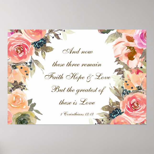 Poster 1 Corinthians 13:13 Fé Esperança Bíblia Verso (Frente)
