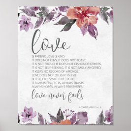 Poster 1 Corinthians 13:4-8 Amor Nunca Falha Floral