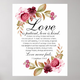 Poster 1 Corinthians 13:4-8 O amor é a Bíblia Floral do D