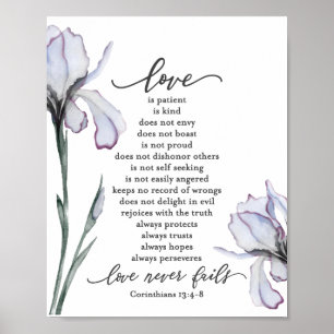 Poster 1 Corinthians 13:4-8 O amor é a Lavanda Iris do Do