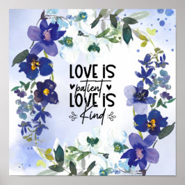 Poster 1 Corinthians 13:4 O amor é Patient Purple Floral