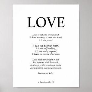 Poster 1 Corinthians 13 Bíblia de amor Verso Preto e Bran
