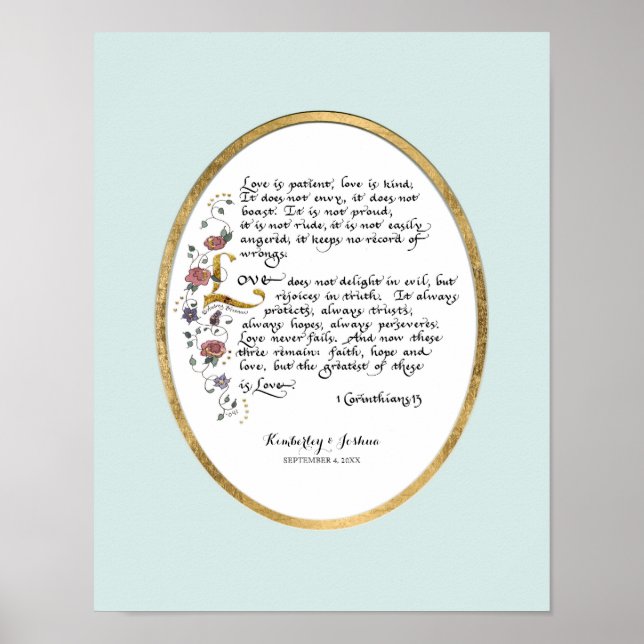 Póster 1 Corinthians 13, Love Chapter Christian Scripture (Frente)