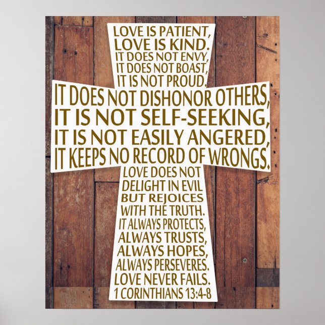 Poster 1 Corinthians 13 Love Chapter Cross Rustic Wood (Frente)