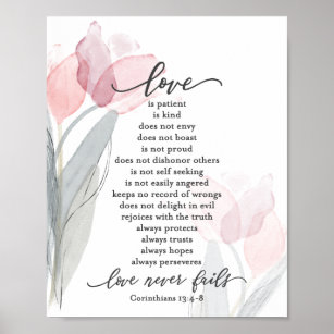 Poster 1 Corintianos 13:4-8 O amor é Tulipas Rosa do Paci