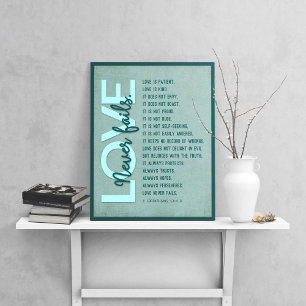 Poster 1 Corintianos 13:4-8 Verso da Bíblia, Teal da Vint