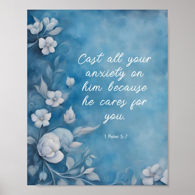 Poster 1 Pedro 5:7 “Lancem Toda a Sua Ansiedade” Azul Flo (Frente)