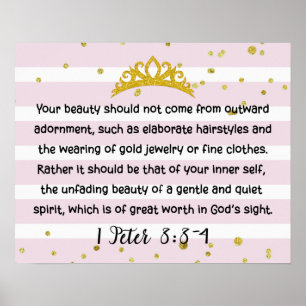 Poster 1 Peter 3:3-4 Inner Beauty Bible Verse Pink