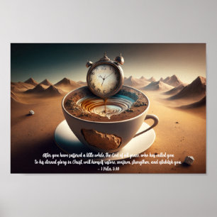 Poster 1 Peter 5:10 Clock Selvagem do Deserto Surreal