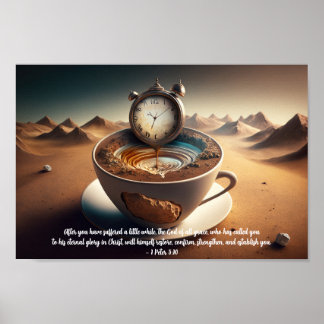 Poster 1 Peter 5:10 Clock Selvagem do Deserto Surreal