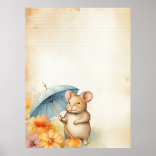 Poster 1 Rato com flores cor-de-rosa laranja azul guarda-