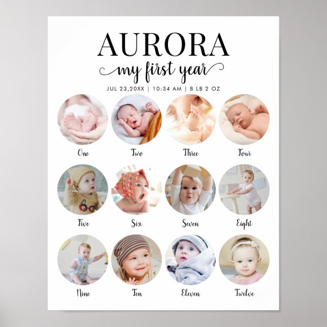 Poster 1st Birthday My First Year Milestone Photo Collage (Frente)