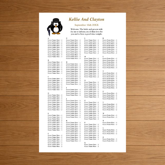 Poster 200 Gráfico Sentado de Casamento Penguin Greeter E (Criador carregado)