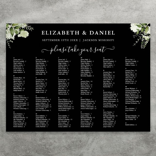 Poster 200 Nomes Gráfico de Casamento Verde (200 Names Greenery Wedding Seating Chart Sign)
