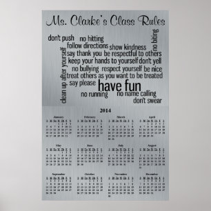 Póster 2013-2014: Regras da sala de aula do calendário es