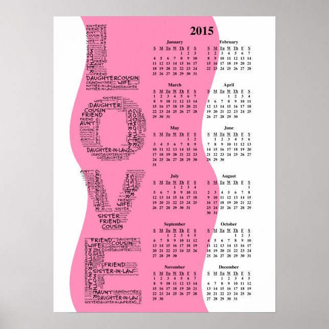 Póster 2015: Calendário anual do Ano do Amor (Frente)