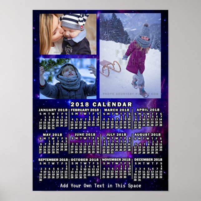 Poster 2018 Ano Calendário Mensal Nebula 3 Fotos (Frente)