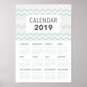 Poster 2019 pink and blue chevron calendar