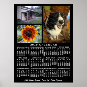 Poster 2019 Year Monthly Calendar Black Custom 3 Photos