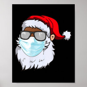 Poster 2020 Papai Noel Com Máscara Facial Preto Afro-Amer