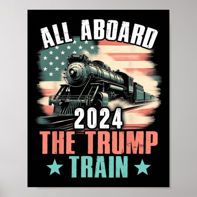Poster 2024 A Bordo Do Trem De Trump 2024 Bandeira Dos Eu (Frente)