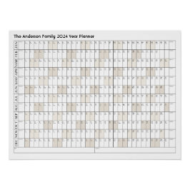 Póster 2024 Anos Nome da Família do Planejador Calendário