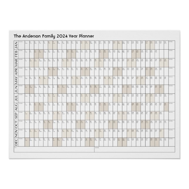 Póster 2024 Anos Nome da Família do Planejador Calendário (Frente)