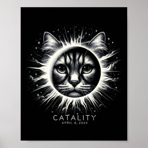 Poster 2024 Eclipse Solar Total Engraçado Catality Gato C