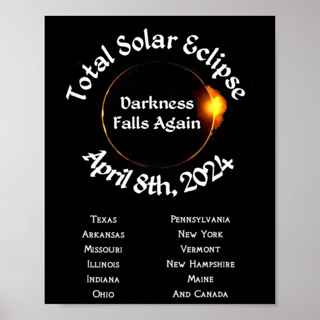 Poster 2024 Escuridão Eclipse Total Cai Novamente (Frente)