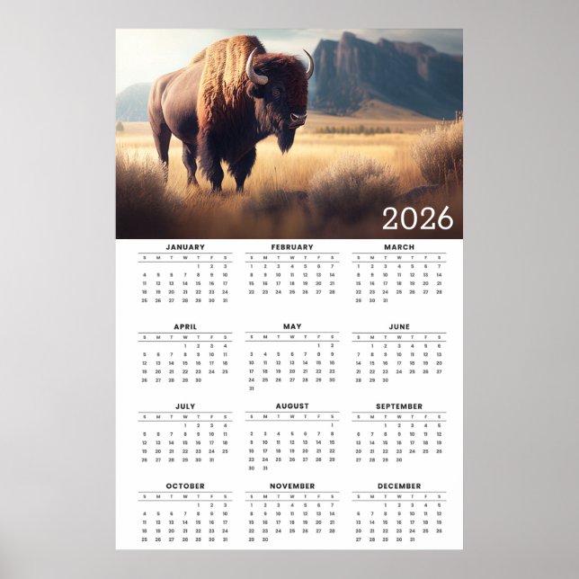Poster 2026 Bison & Mountain Landscape Calendar (Frente)