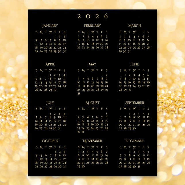 Poster 2026 Black Gold Full Year Home Office Calendar (2026 Black Gold Full Year Home Office Calendar Poster)
