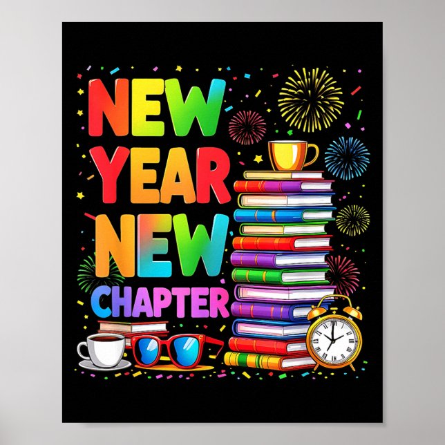 Poster 2026 Bookworm Funny Happy New Year Chapter Book Lo (Frente)