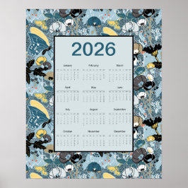 Poster 2026 Calendar Full Year Floral Butterflies