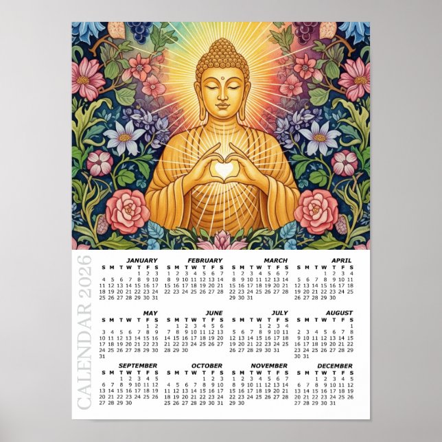 Poster 2026 Calendar, Large, Buddha / Heart of Light (Frente)