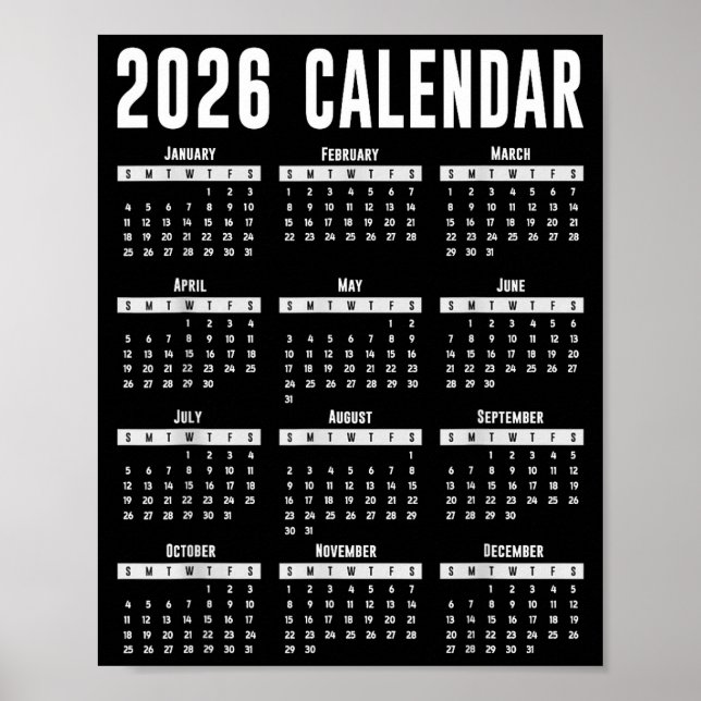 Poster 2026 Calendar Shirt 26 Calendar 2026  (Frente)