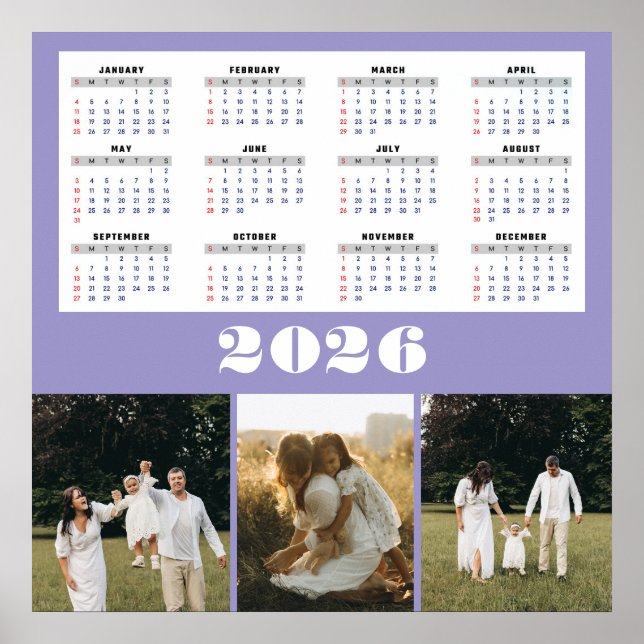 Poster 2026 Calendar with Purple Background  (Frente)