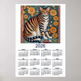 Poster 2026 Calendar with Tabby Cat Folk Art