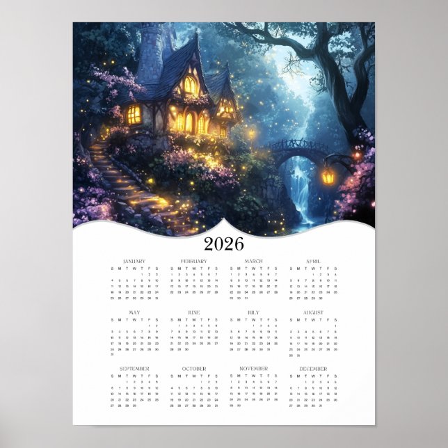 Poster 2026 Calendário de Muro de Cheio Fantasy Cottage (Frente)