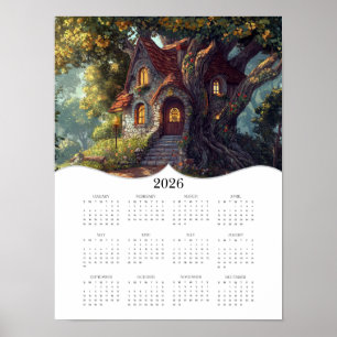Poster 2026 Calendário de Muro de Cheio Fantasy Cottage