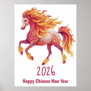Poster 2026 Cavalo Fogueiro – Feliz Ano Novo Chinês