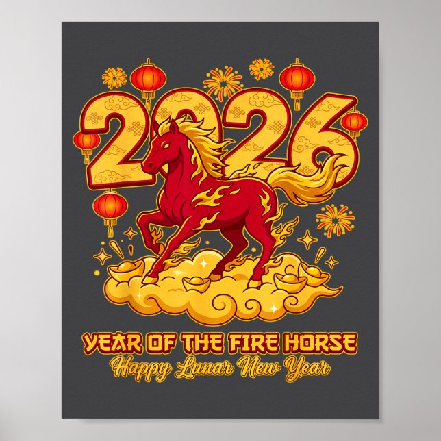 Poster 2026 Chinese New Year Of The Horse Lunar Zodiac  (Frente)