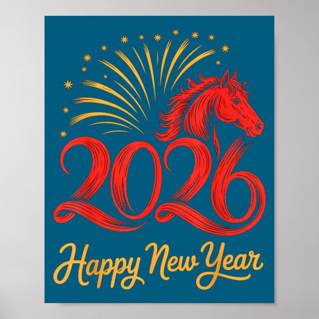 Poster 2026 Chinese Zodiac Horse Year Happy New Year Fire (Frente)